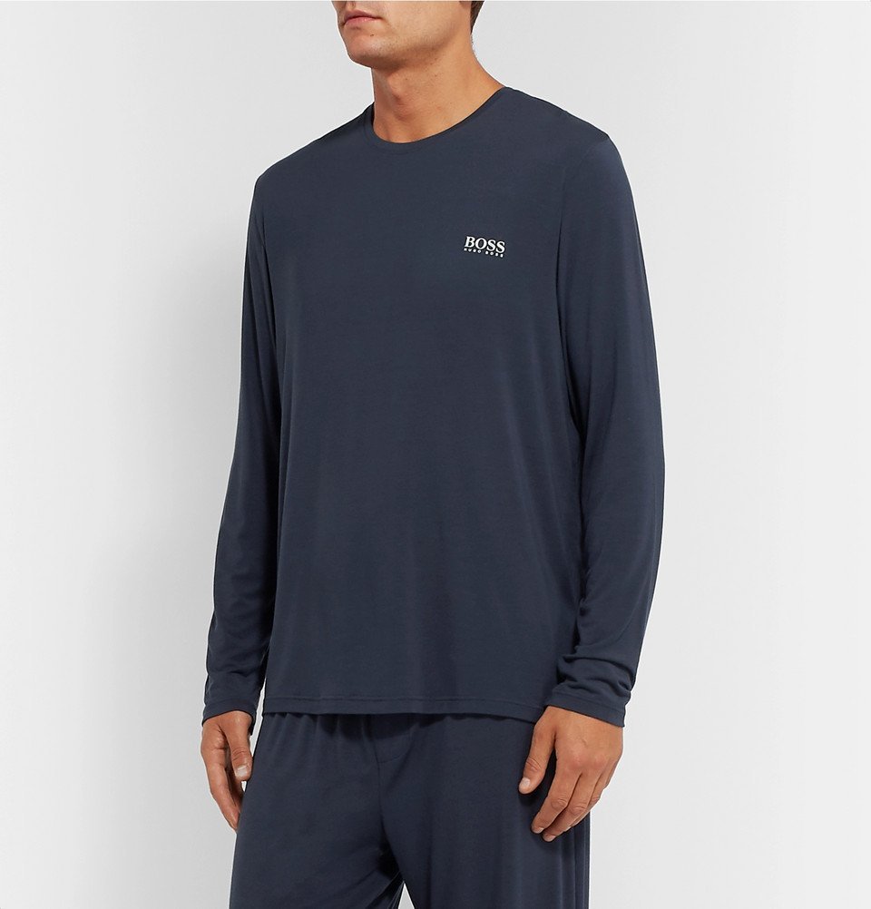 Gray New BOSS HUGO BOSS Men's Modal Sleepwear Long Sleeve T-shirt 