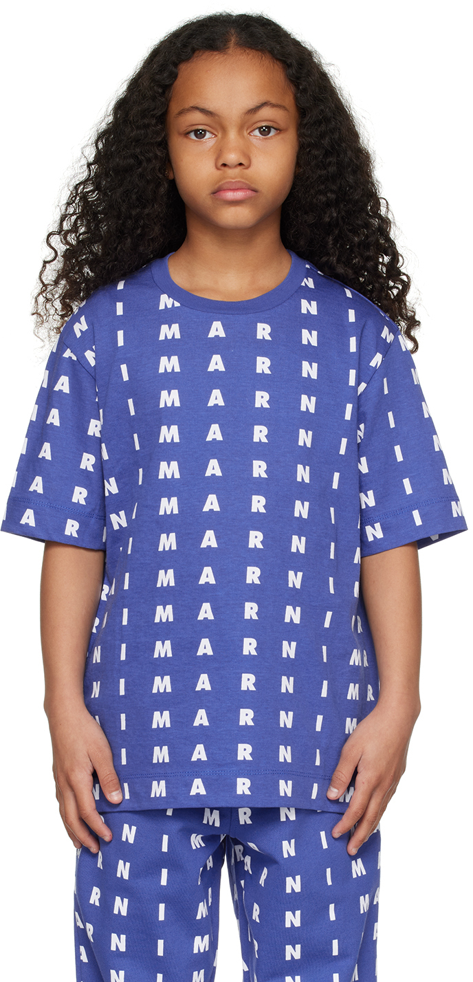 Marni Kids Blue Printed T-Shirt Marni