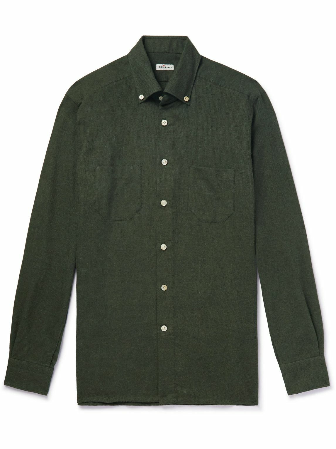 Kiton - Button-Down Collar Brushed-Cotton Shirt - Green Kiton