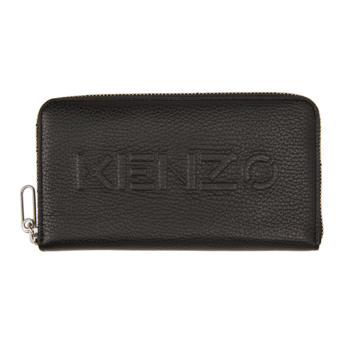 Kenzo Black Zip Long Imprint Continental Wallet Kenzo