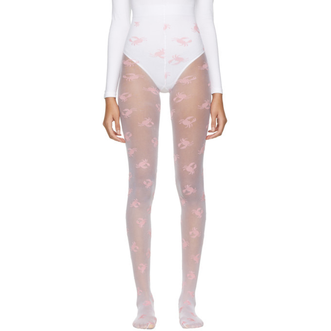 White Intarsia Crab Tights Thom Browne
