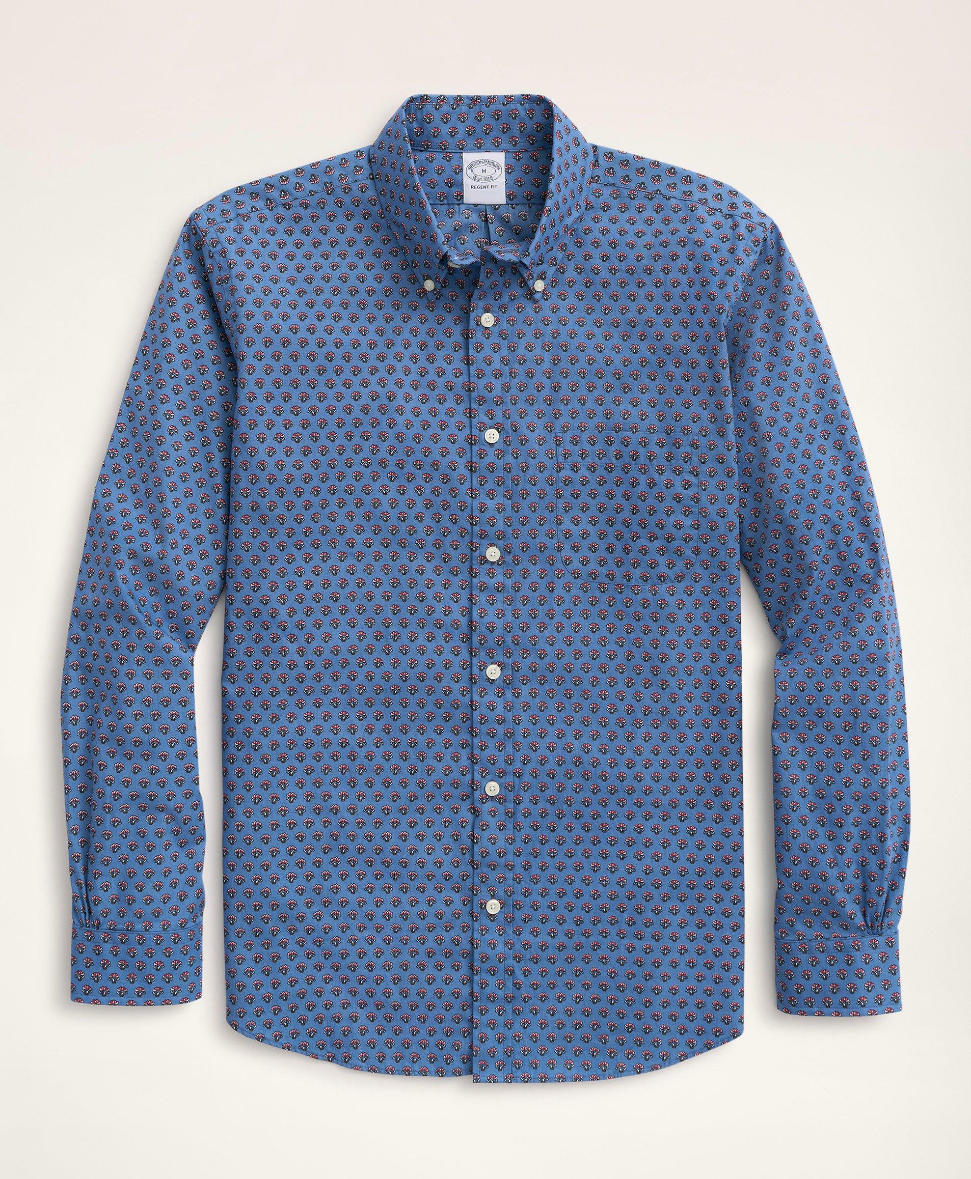 Brooks Brothers Men's Regent Regular-Fit Sport Shirt, Poplin, Foulard | Blue