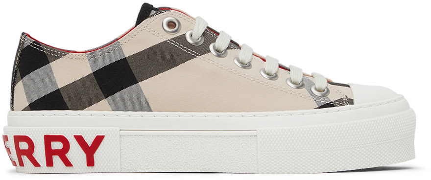 Photo: Burberry Beige Cotton Check Sneakers