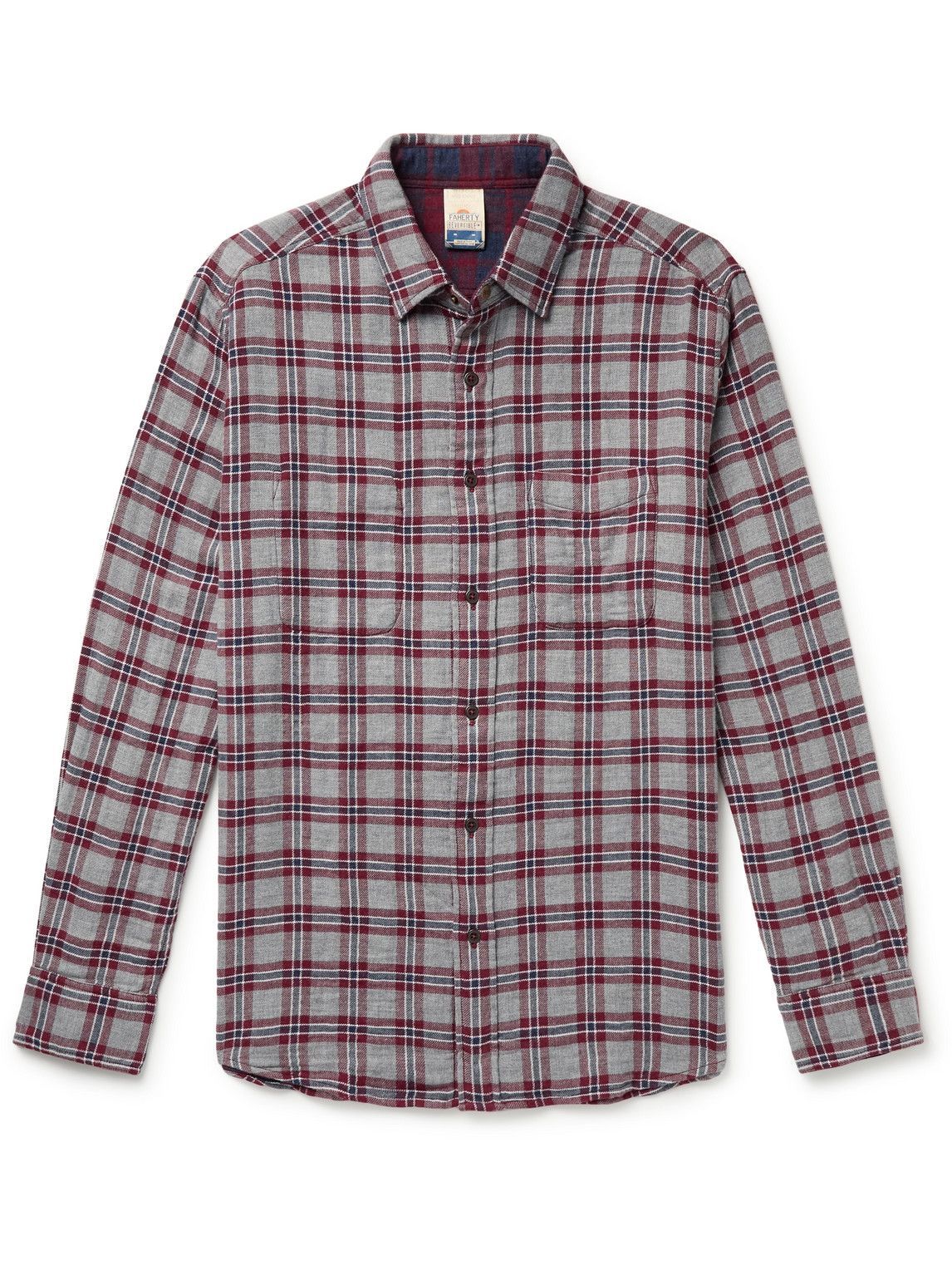 Faherty Legend Reversible Checked Organic CottonFlannel Shirt Red