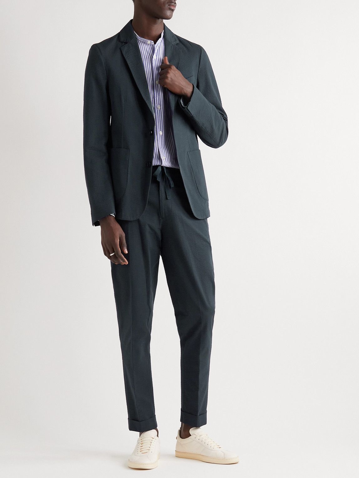 Officine Générale - Unstructured Cotton-Seersucker Suit Jacket - Blue ...