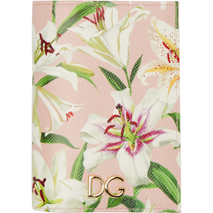 Dolce and Gabbana Pink Lily-Print Passport Holder Dolce & Gabbana