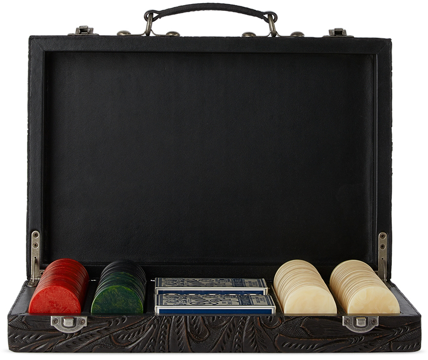 RRL Black HandTooled Leather Poker Set RRL
