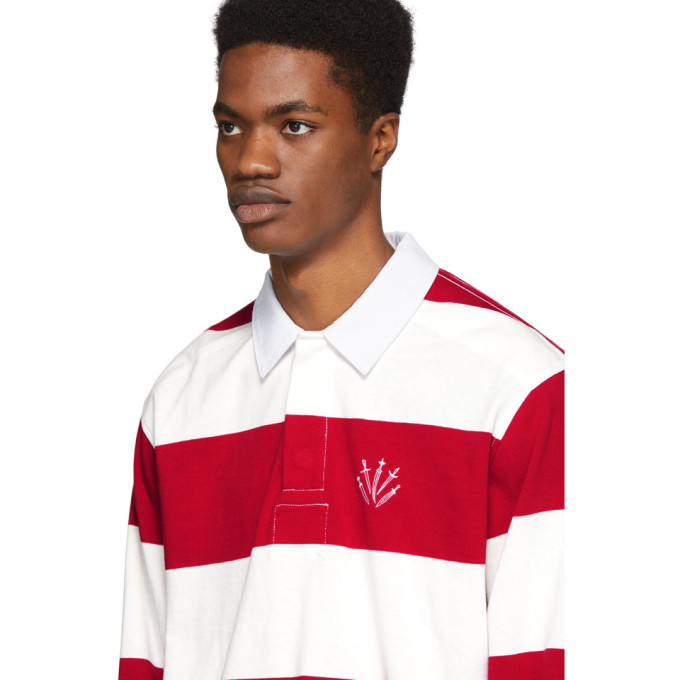 rag and bone Red and Off-White Striped Rugby Polo Rag and Bone