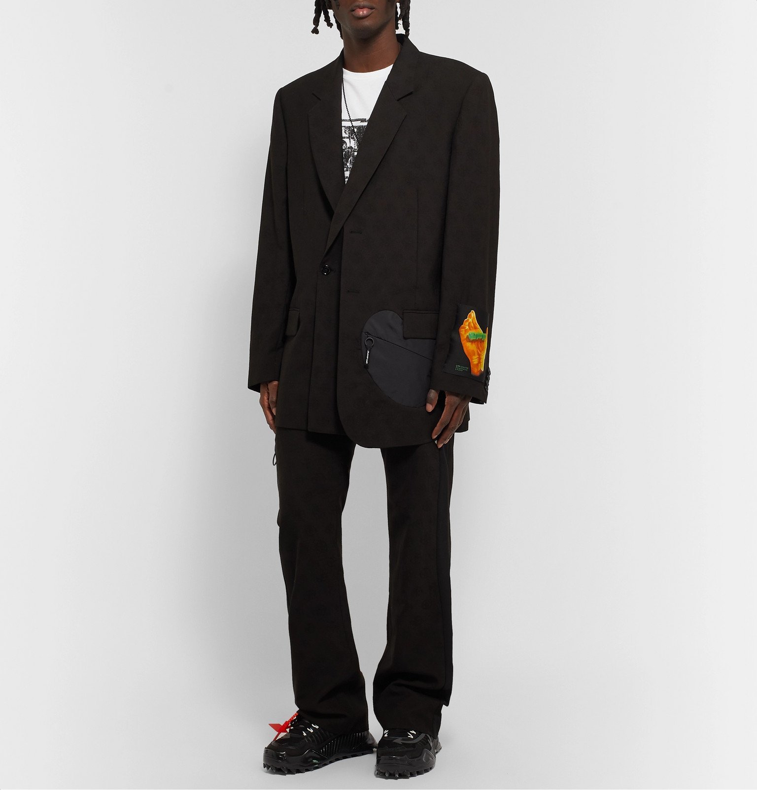 OffWhite Oversized Appliquéd ShellTrimmed WoolJacquard Suit Jacket Black OffWhite