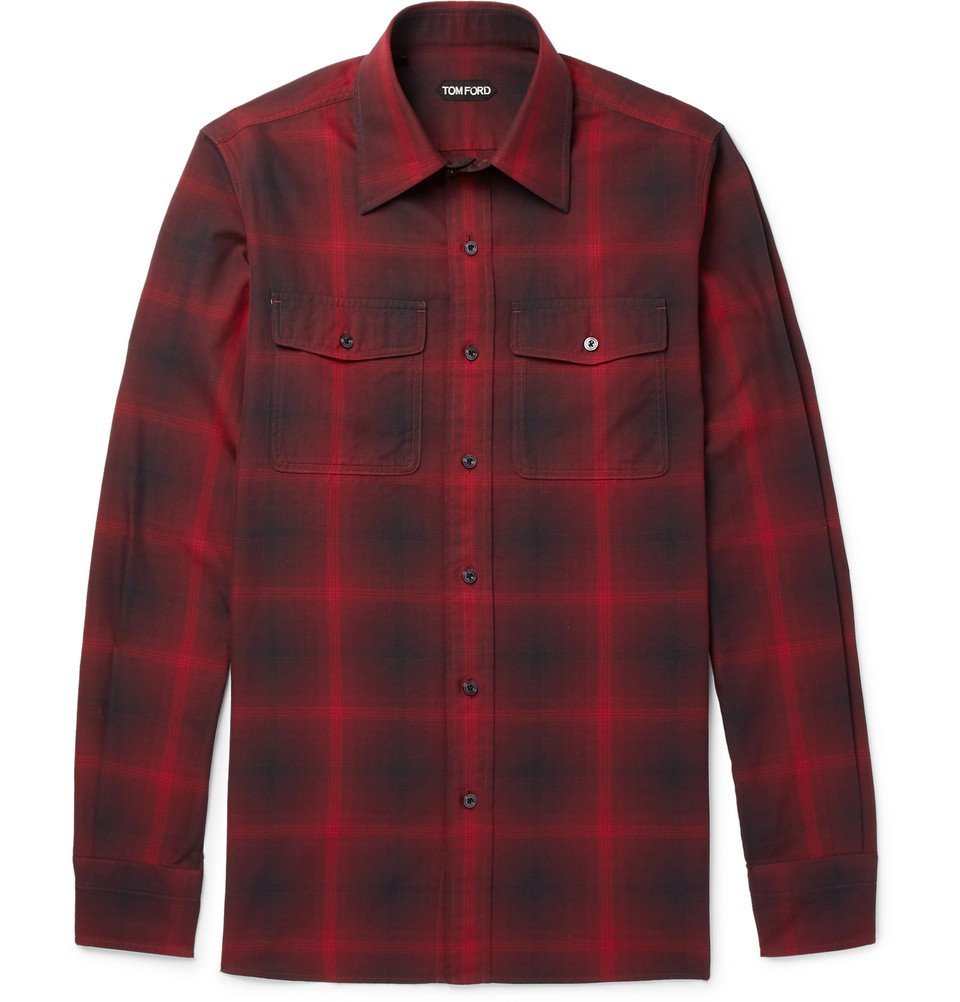 TOM FORD - Slim-Fit Checked Cotton Shirt - Men - Red TOM FORD