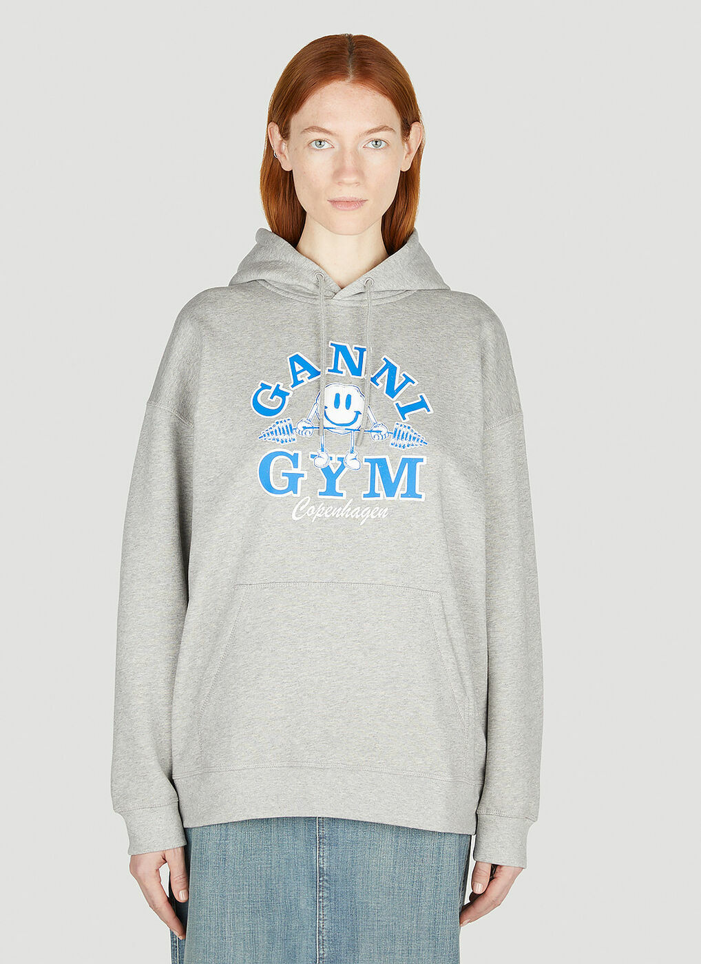 GANNI - Oversized Gym Hooded Sweatshirt in Grey GANNI