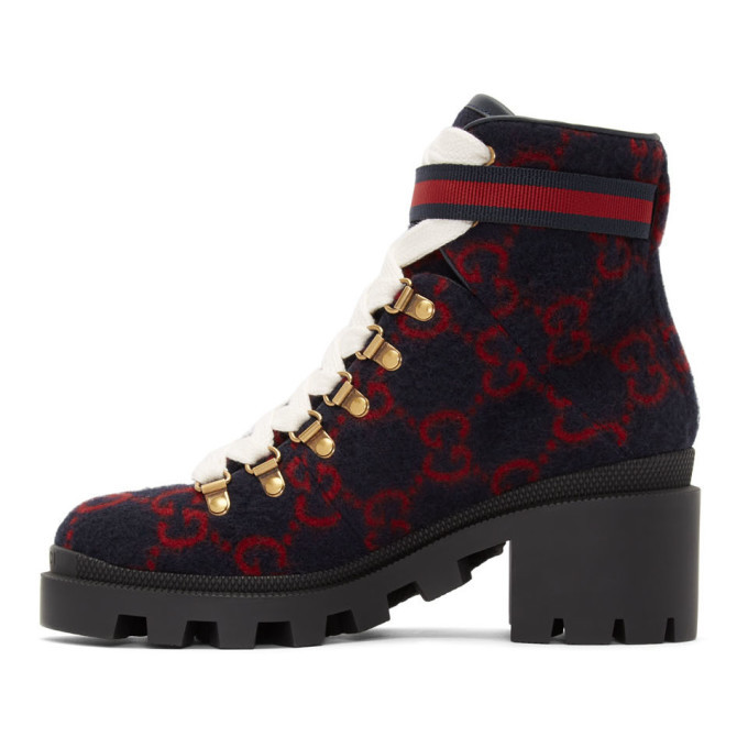 Gucci Navy Wool GG Ankle Boots Gucci