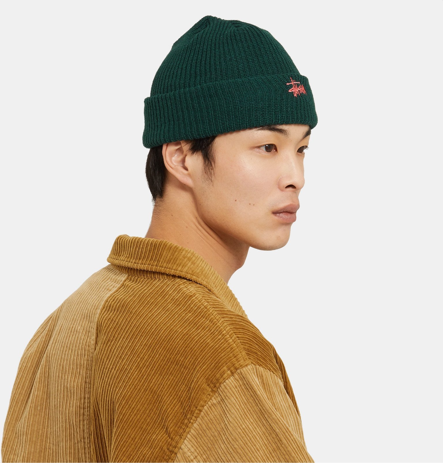 Stüssy - Logo-Embroidered Ribbed-Knit Beanie - Green Stussy