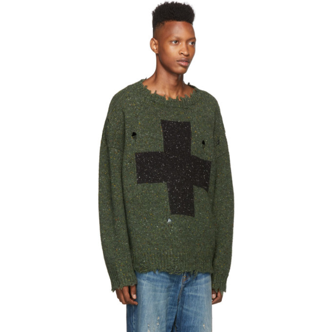 R13 Green Cross Donegal Sweater R13