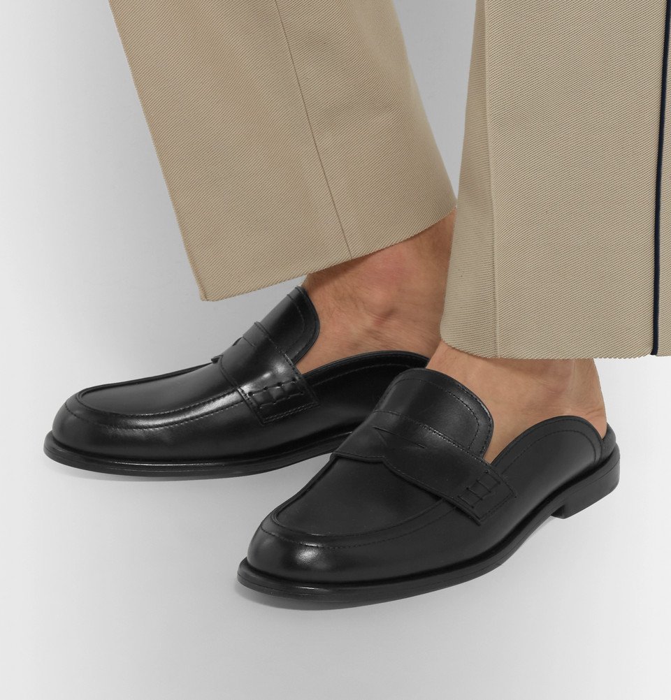 Collapsible-Heel Leather Penny Loafers 