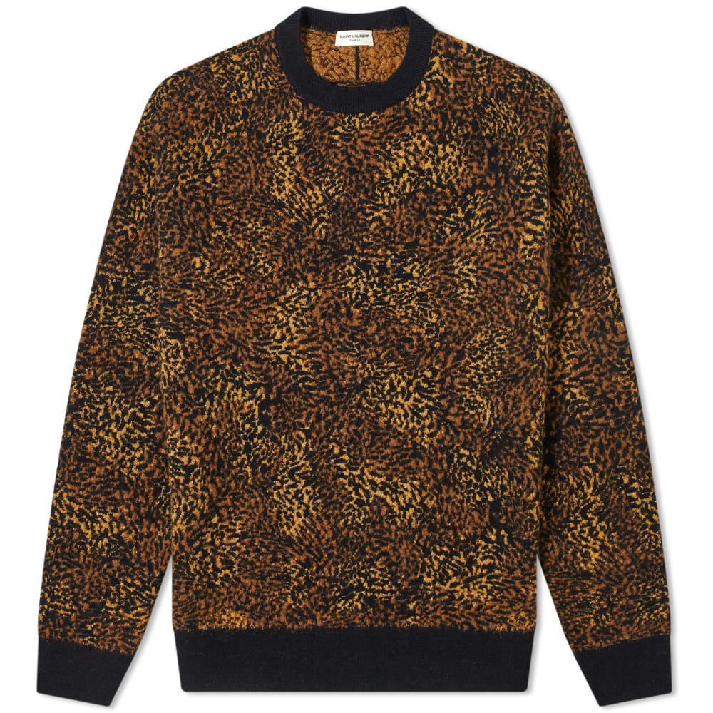 Saint Laurent Men's Leopard Crew Knit in Camel Saint Laurent