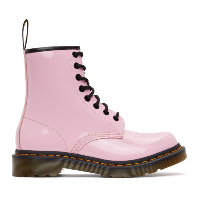 pink patent lace up boots