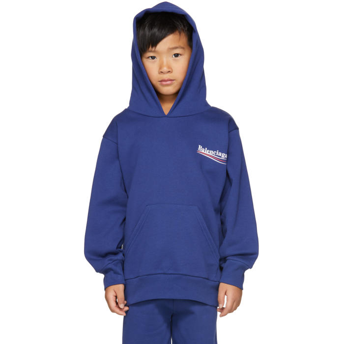 Balenciaga Boy Blue Campaign Logo Hoodie Balenciaga Kids