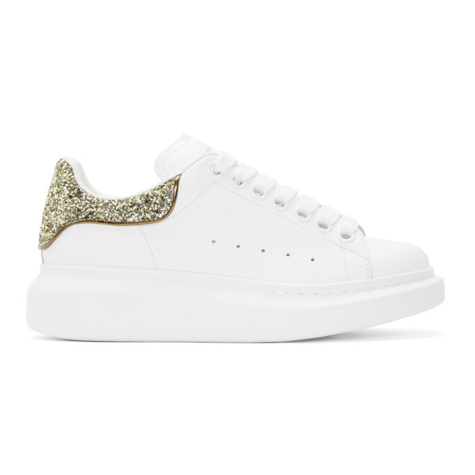 Alexander McQueen SSENSE Exclusive White and Gold Glitter Oversized ...