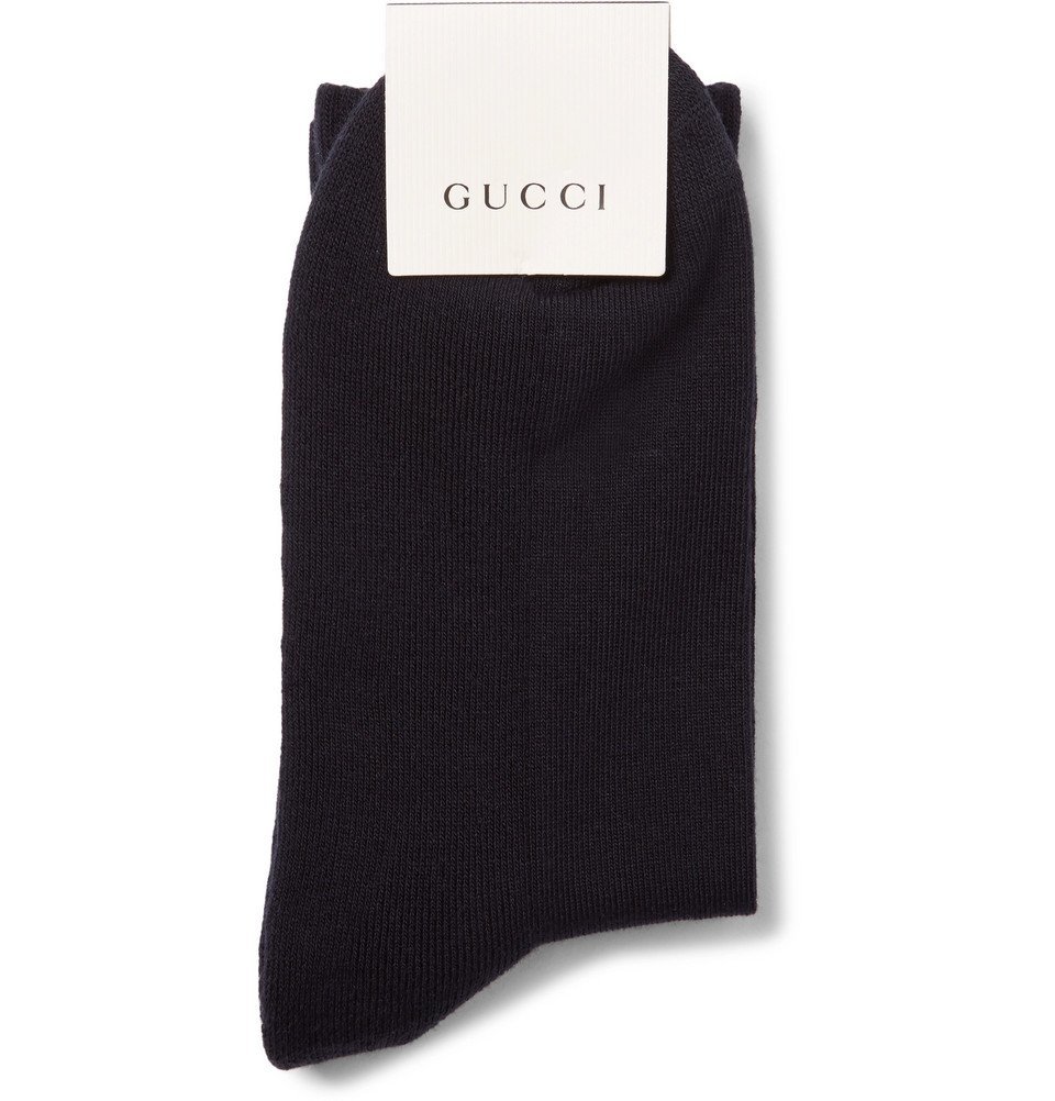 Gucci Appliquéd Striped Stretch CottonBlend Socks Men Navy Gucci