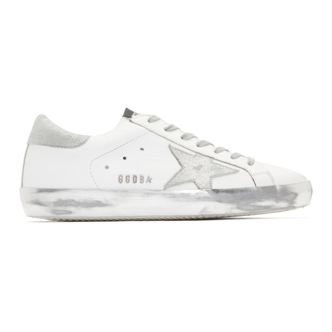golden goose white and silver superstar sneakers