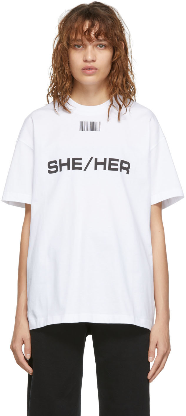 VTMNTS White 'She/Her' T-Shirt VTMNTS