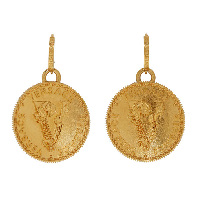 Versace Gold V Coin Earrings Versace