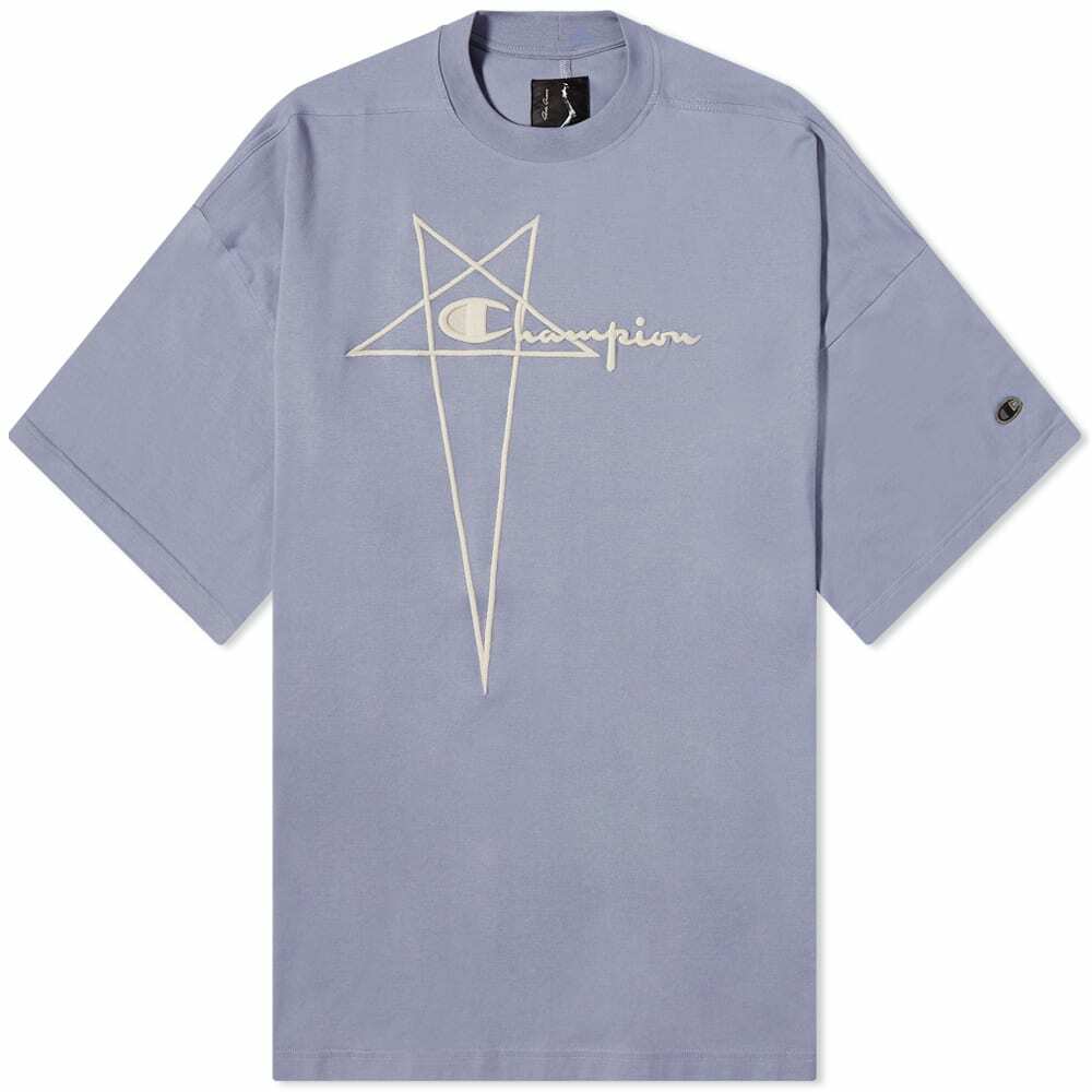 Photo: Rick Owens Women's x Champion Tommy Logo T-Shirt in Blue/Lilac