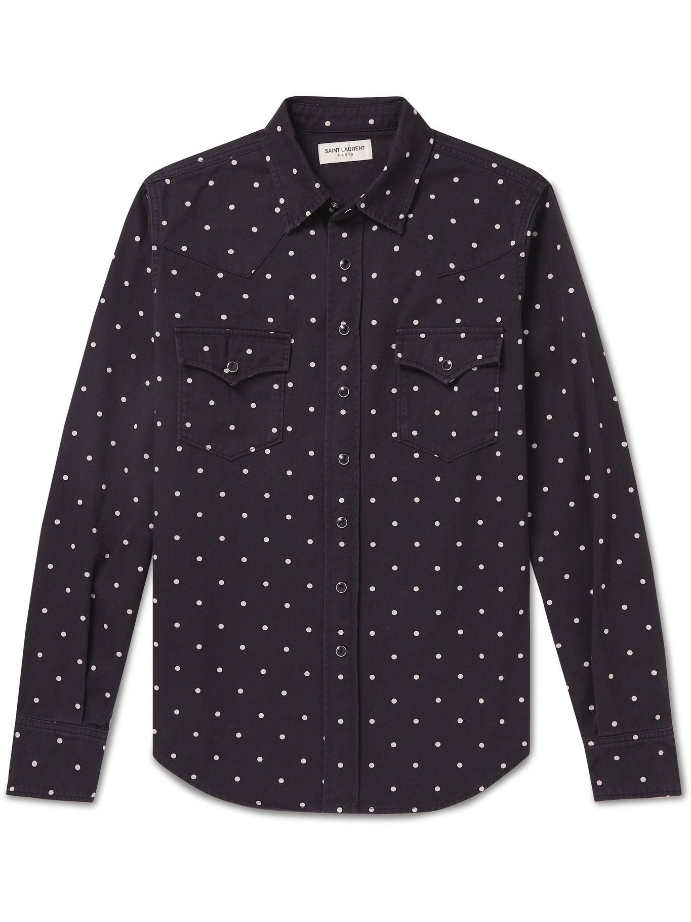 SAINT LAURENT - Polka-Dot Denim Western Shirt - Blue Saint Laurent