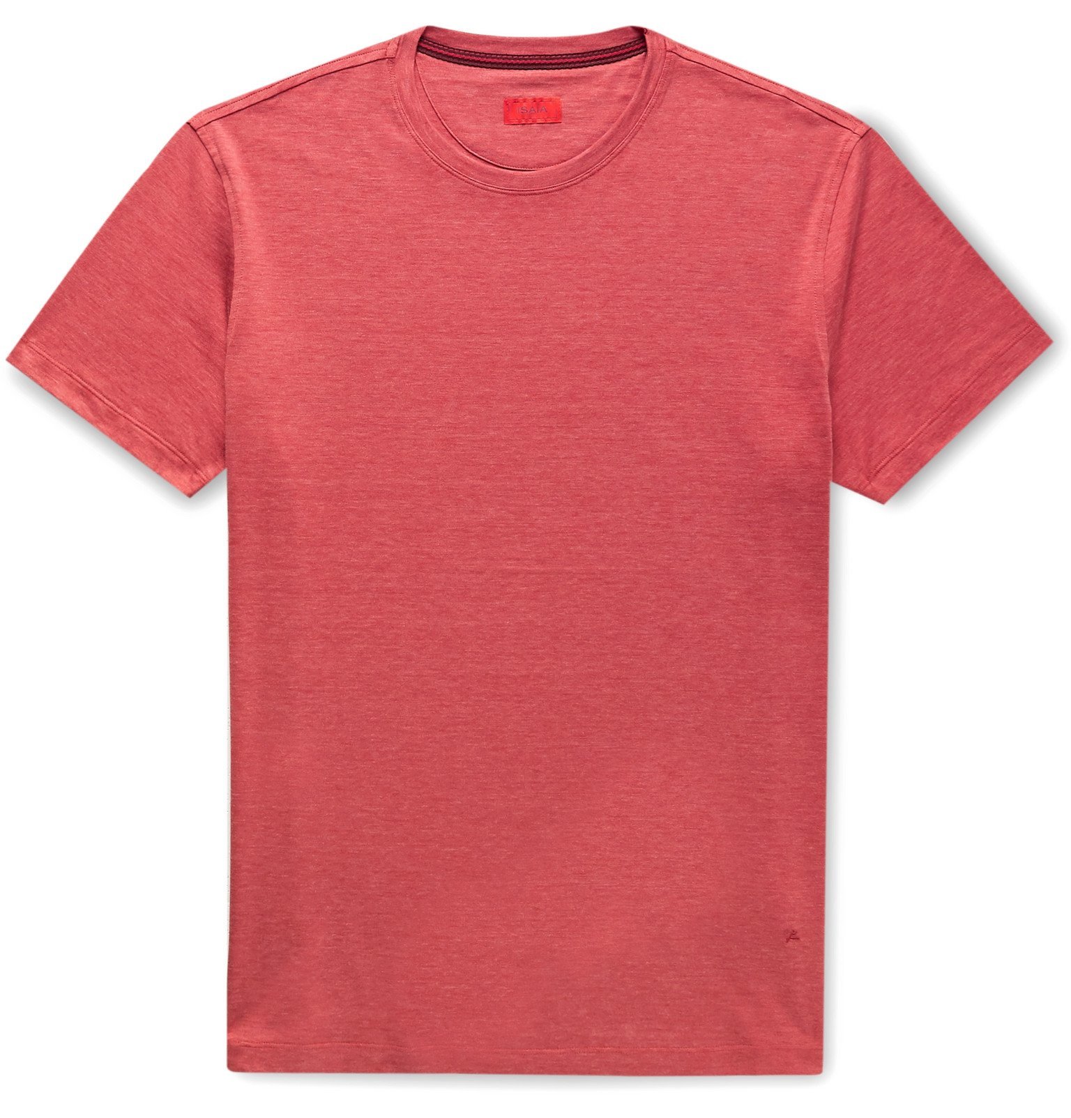 Isaia - Mélange Silk and Cotton-Blend Jersey T-Shirt - Red Isaia