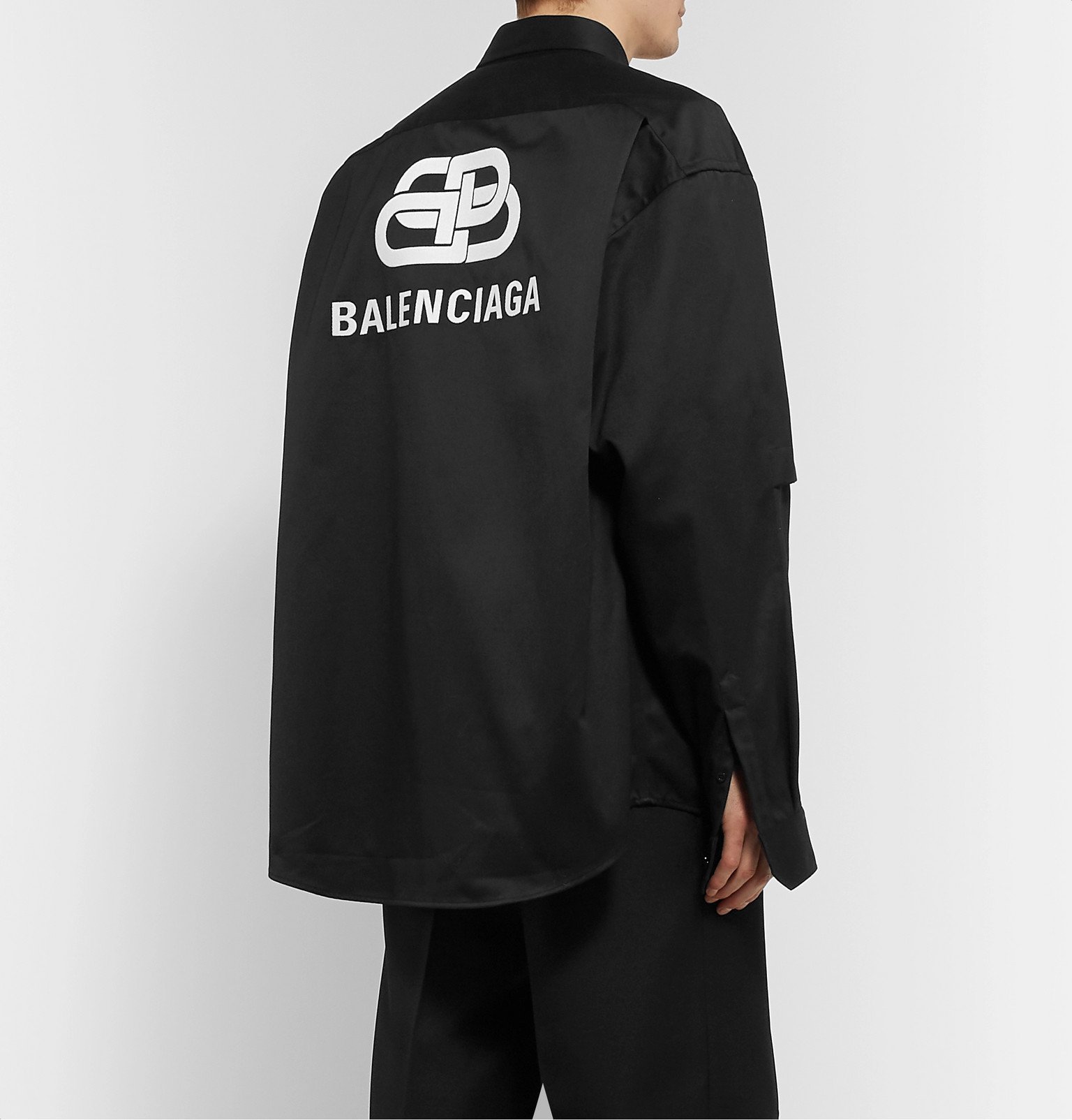 Balenciaga - Oversized Logo-Appliquéd Cotton-Blend Twill Shirt - Black ...