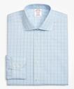 Brooks Brothers Men's Madison Relaxed-Fit Dress Shirt, Non-Iron Plaid Overcheck | Light Blue/Burgundy