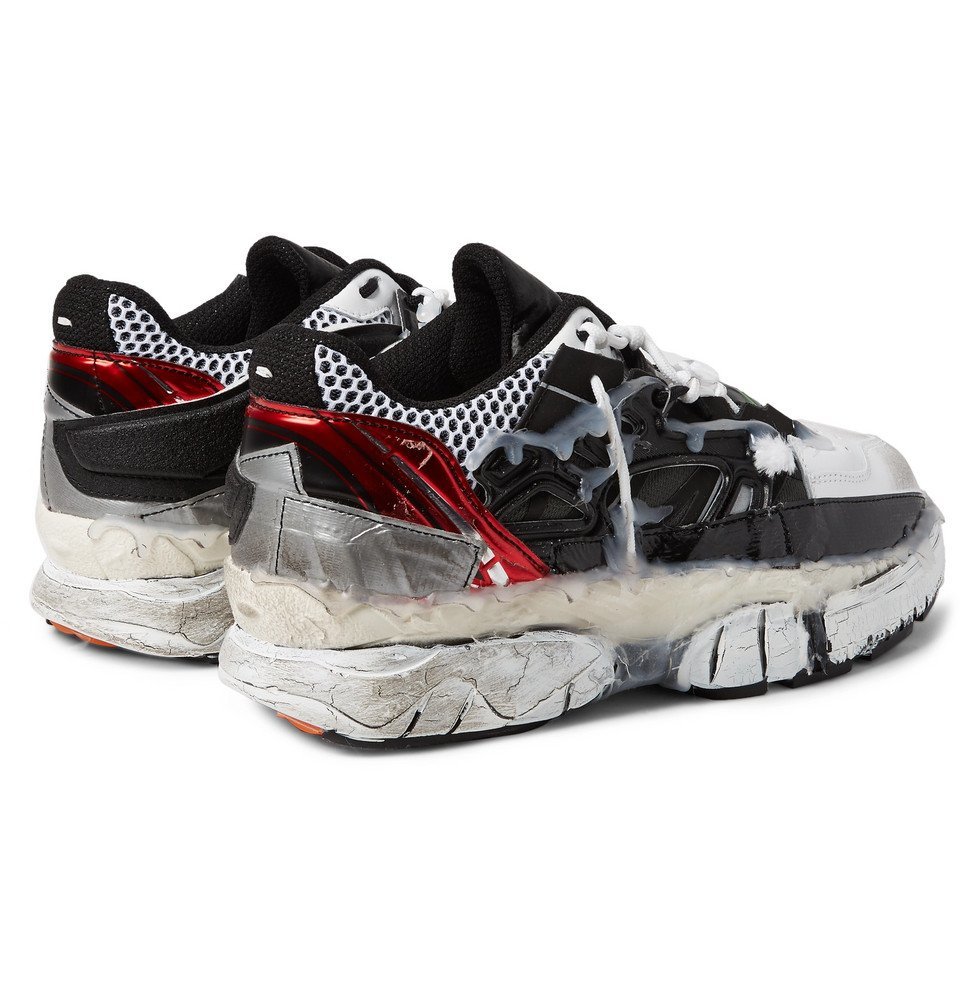 Maison Margiela - Fusion Rubber-Trimmed Distressed Leather Sneakers ...