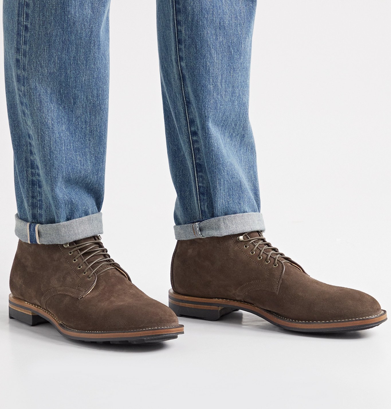 Viberg - Zabri Leather-Trimmed Suede Derby Boots - Brown Viberg