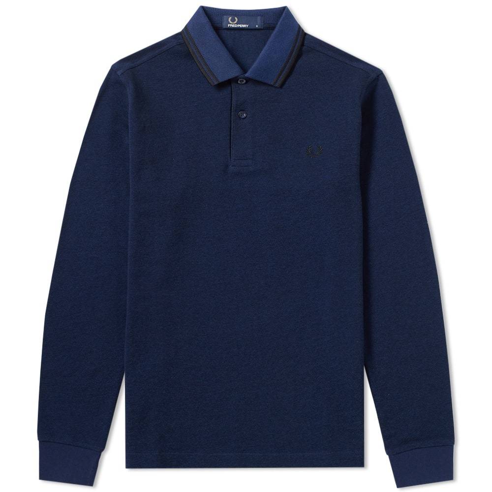 Fred Perry Long Sleeve Twin Tipped Polo Blue Fred Perry