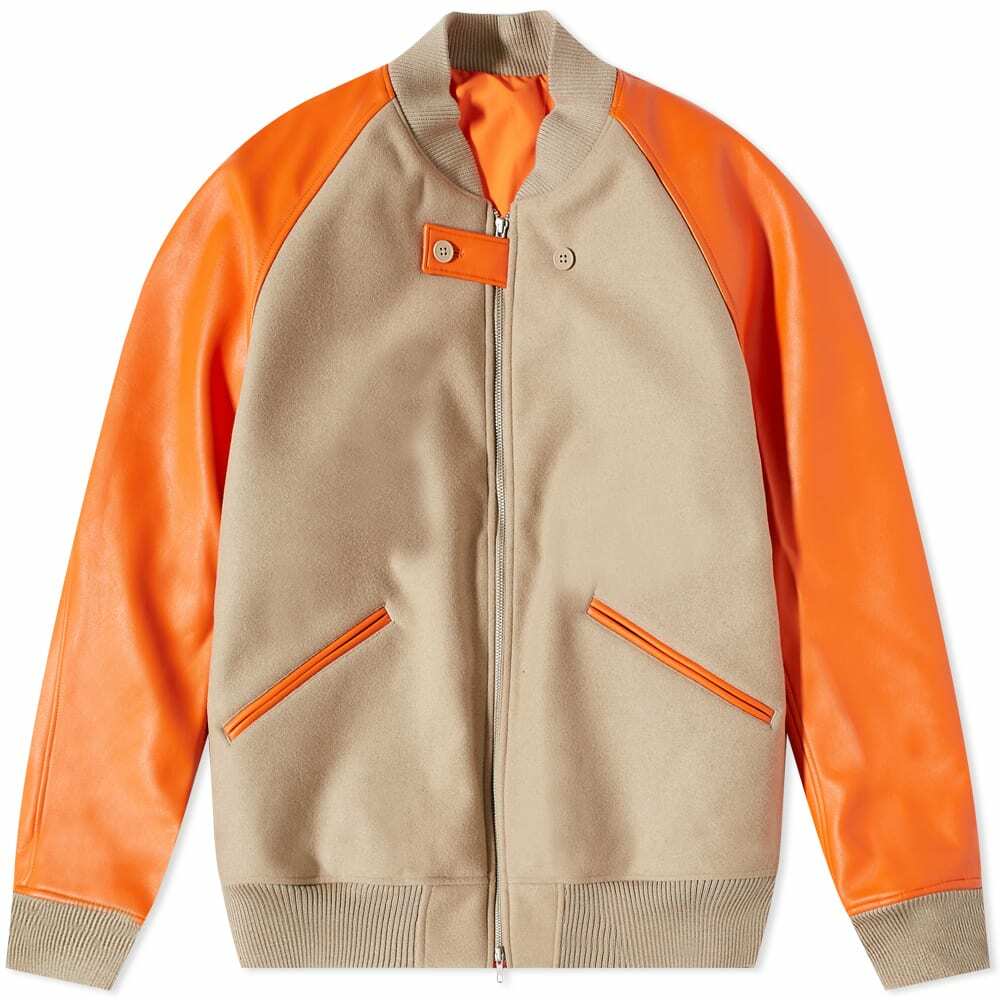 Photo: Y-3 Men's Classic Varsity Jacket in Tech Earth/Orange