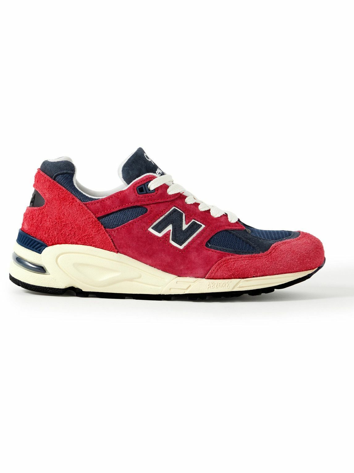 Photo: New Balance - 990 Leather-Trimmed Suede and Mesh Sneakers - Red