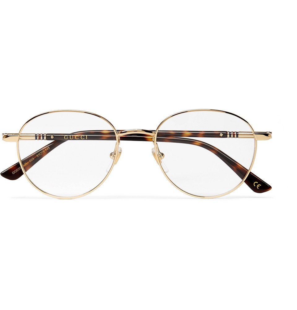 Gucci Round Frame Gold Tone And Tortoiseshell Acetate Optical Glasses Gold Gucci