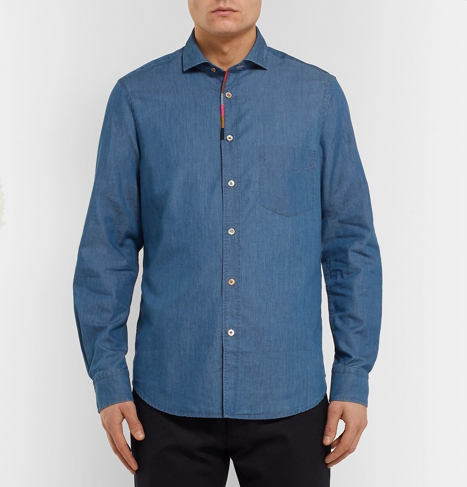 Paul Smith - Soho Embroidered Cotton and Tencel-Blend Chambray Shirt ...