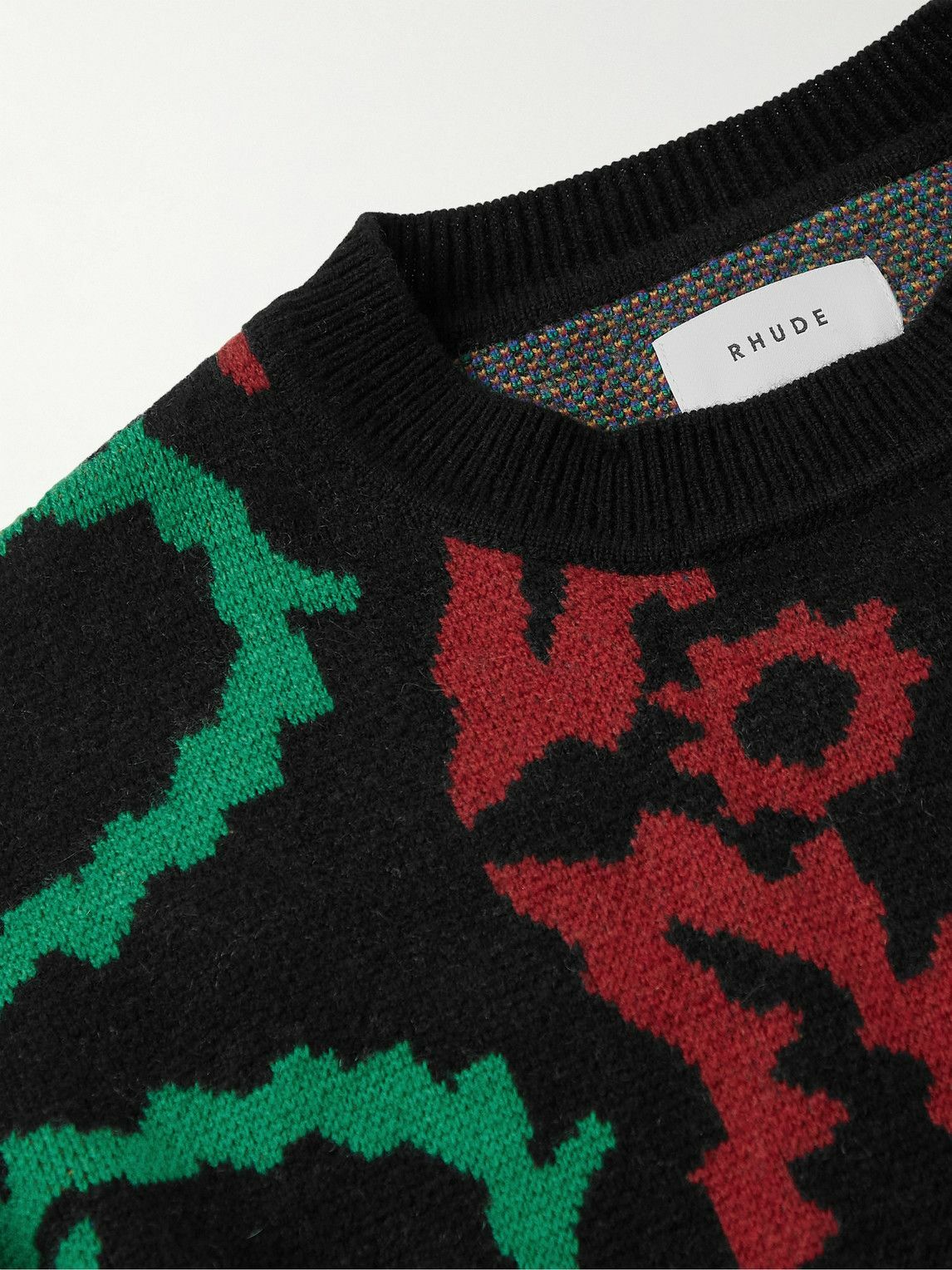 Rhude - Logo-Jacquard Wool and Cashmere-Blend Sweater - Black Rhude