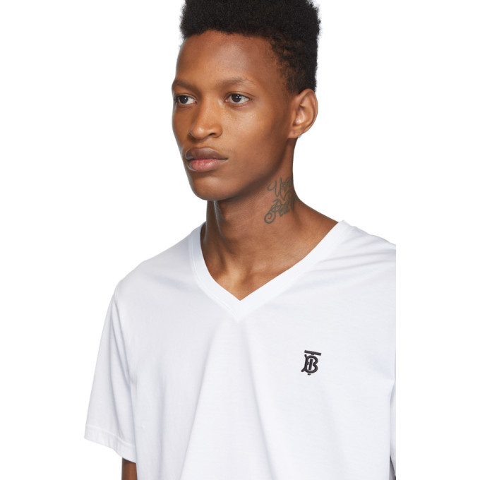 Burberry White Monogram Marlet V-Neck T-Shirt Burberry