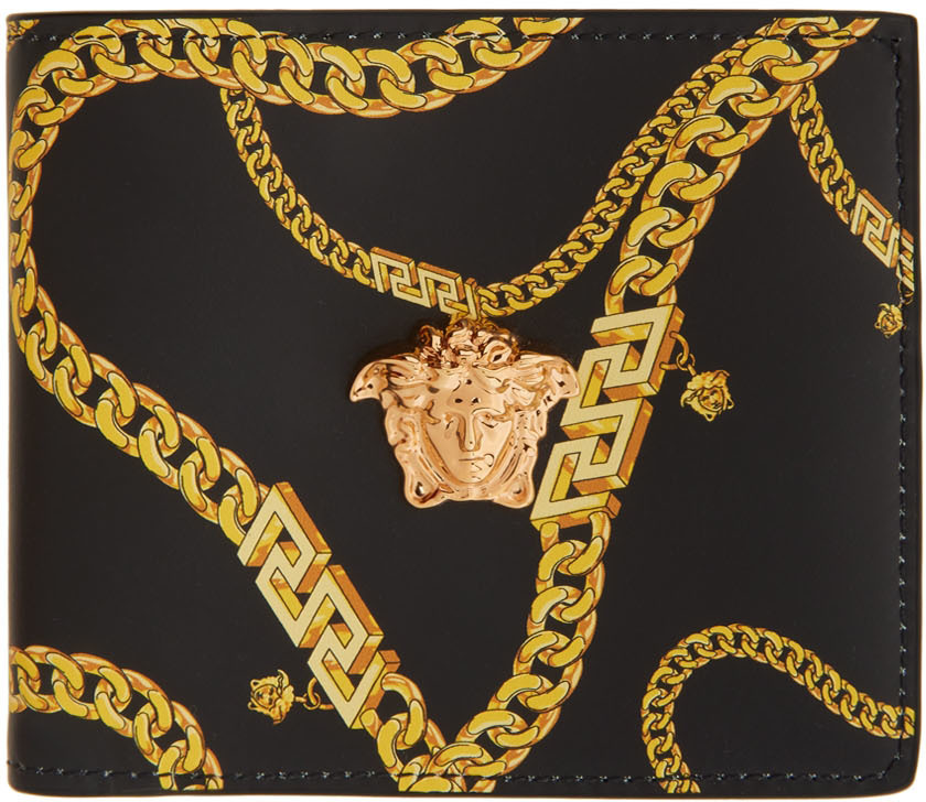 Versace Black 'La Medusa' Chain Bifold Wallet Versace