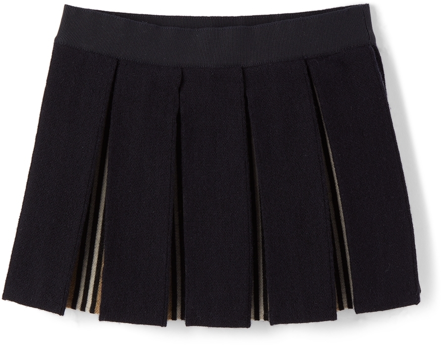 Burberry Baby Navy Pleated Icon Stripe Skirt