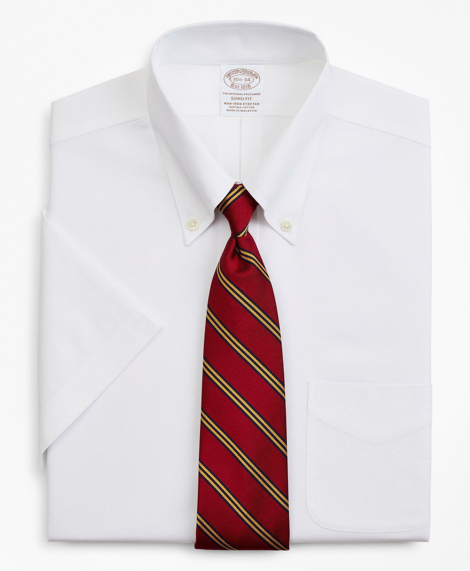 Brooks Brothers Men's Stretch Soho Extra-Slim-Fit Dress Shirt, Non-Iron Pinpoint Short-Sleeve | White