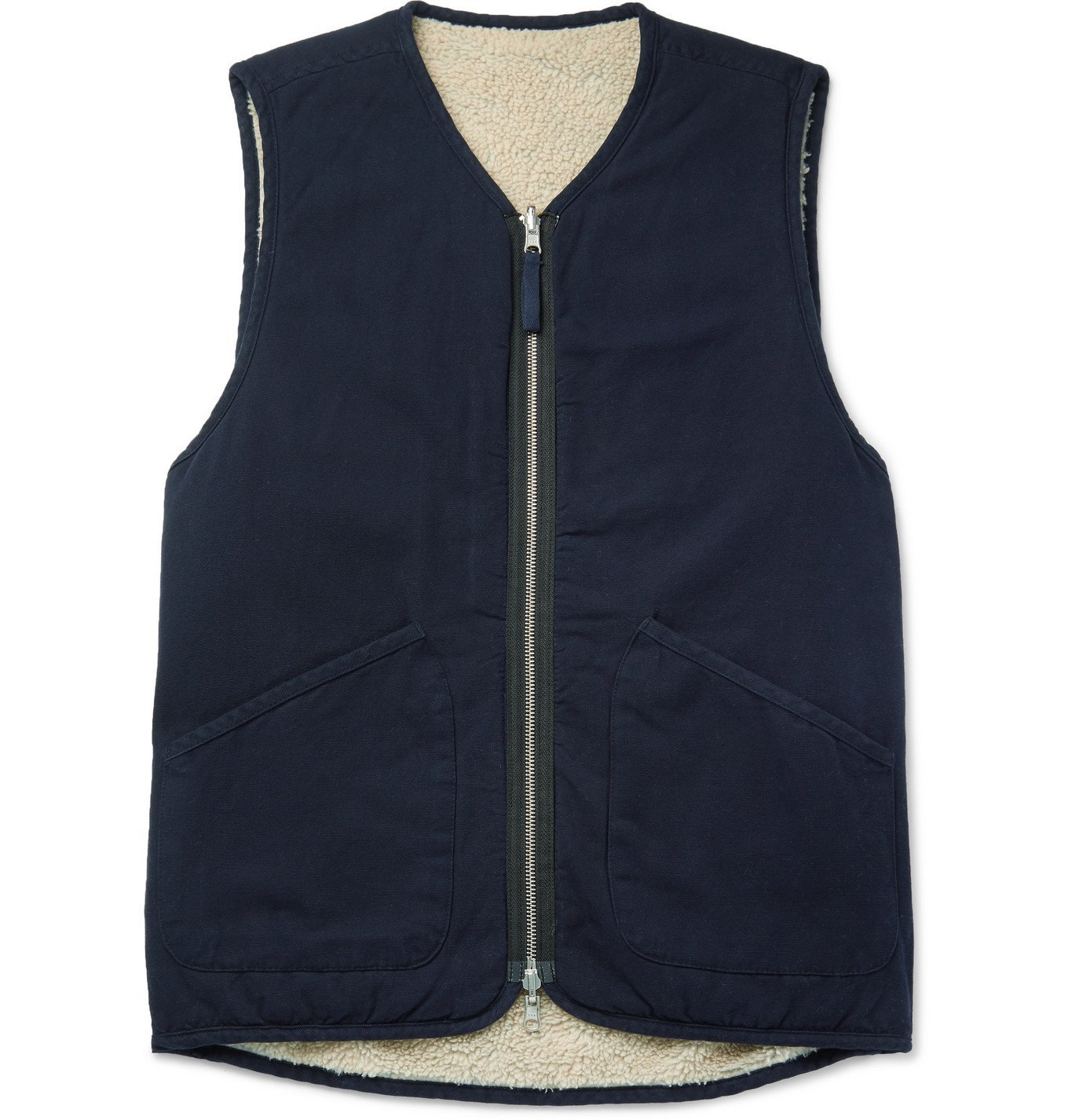 Universal Works - Faux Shearling-lined Cotton Gilet - Blue Universal Works