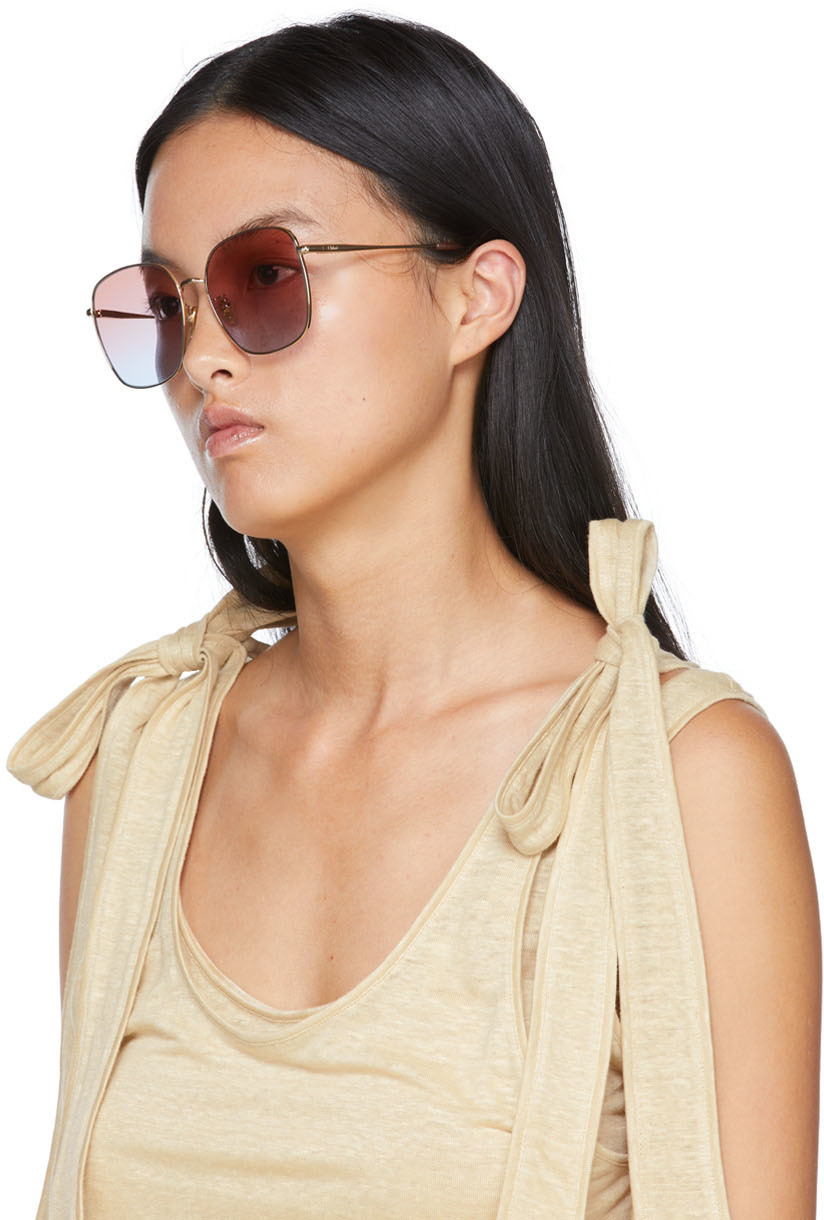 chloe gold tone oval sunglasses