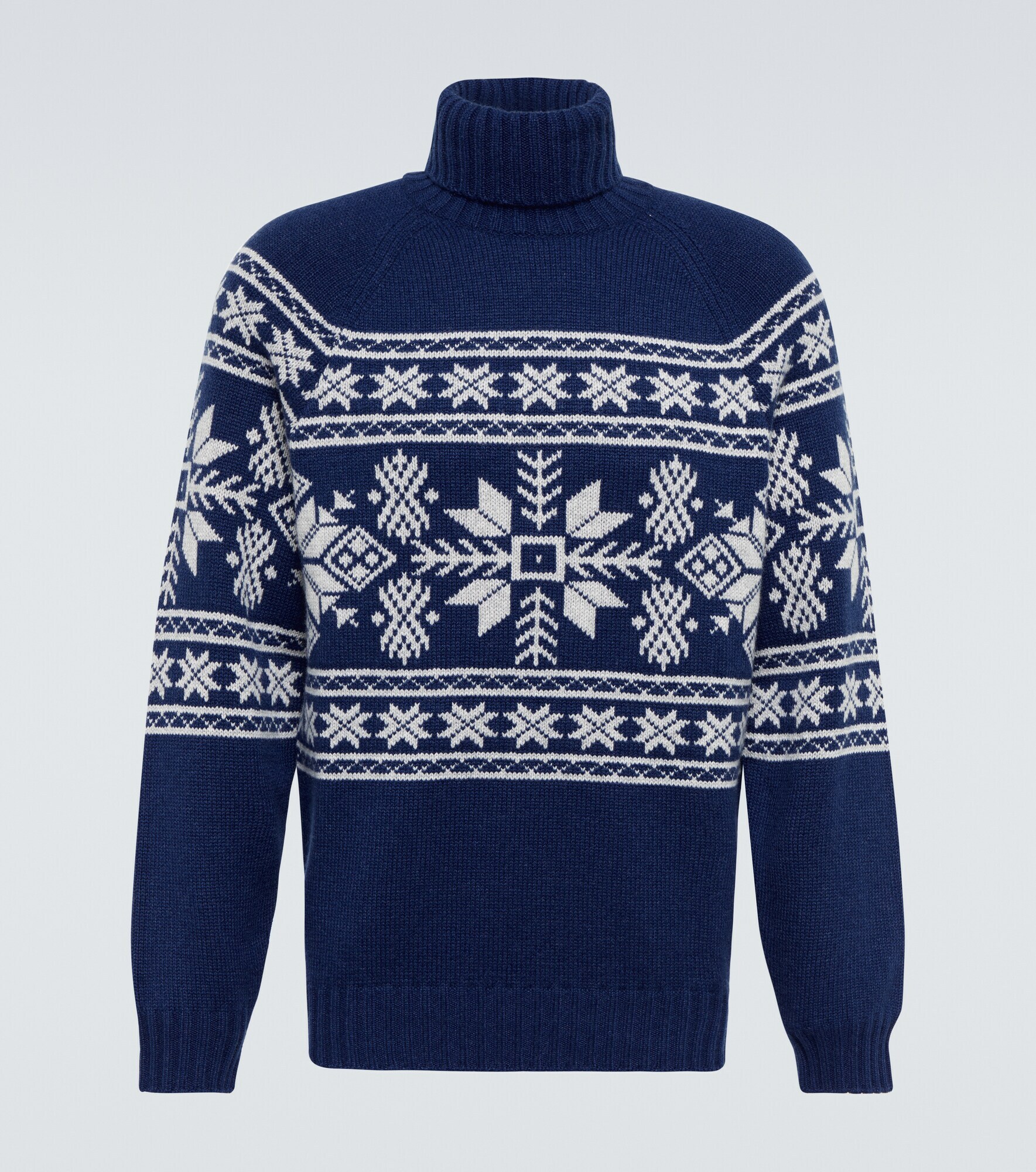 Brunello Cucinelli Men Geometric Jacquard Turtleneck Sweater In Alpaca, Cotton And Wool