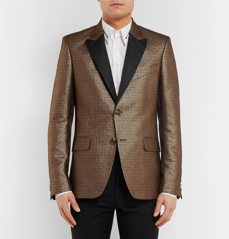 Givenchy - Gold Slim-Fit Silk-Trimmed Logo-Jacquard Blazer - Men - Gold  Givenchy