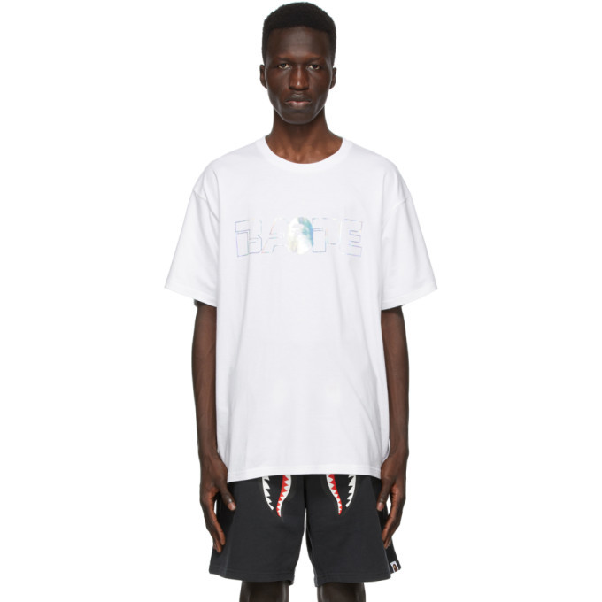 Bape White Relaxed Aurora Logo T Shirt A Bathing Ape