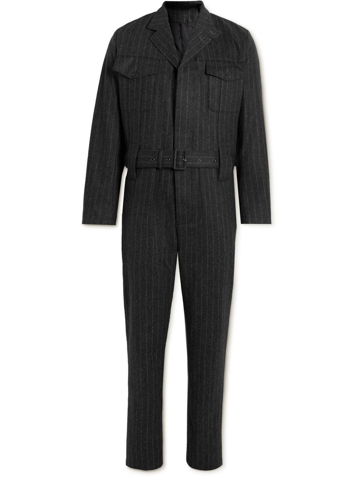 Kingsman Belted Pinstriped WoolFlannel Jumpsuit Gray Kingsman